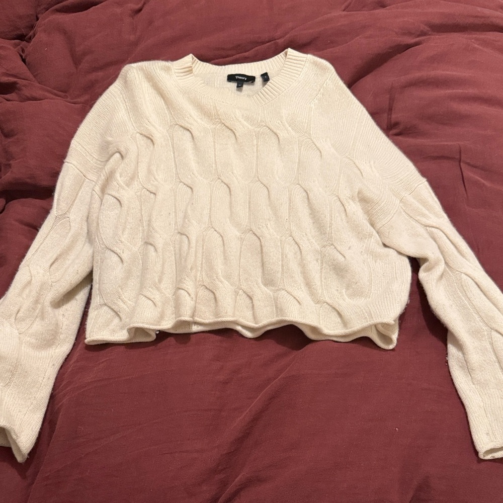 Theory Cream Cashmere Cable Knit Sweater